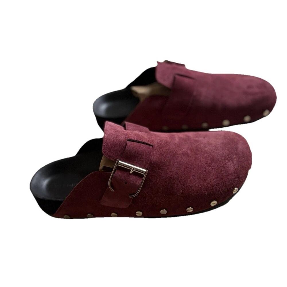Women’s Veronica Beard Fern Studded Suede Clogs Burgundy Size 7 Maroon